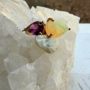 Opal & Amethyst Ring | 18K Gold Plated Over 925 Sterling Silver | Size 7